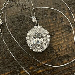 Oval clustered Simulated diamond/CZ pendant & chain/ necklace in sterling silver